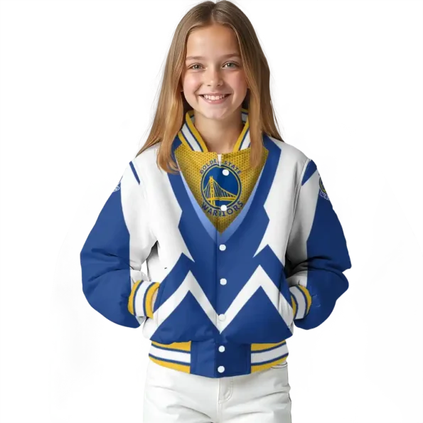 customized golden state warriors v stripes blue white varsity jacket top rated.webp