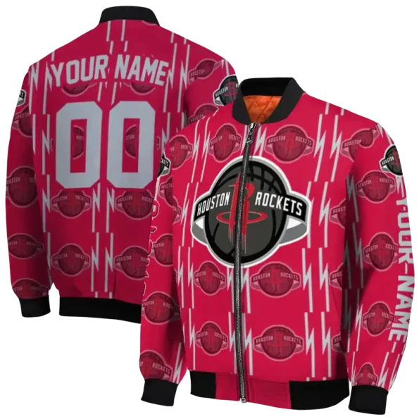 customized houston rockets bolt stripe red bomber jacket fashion forward