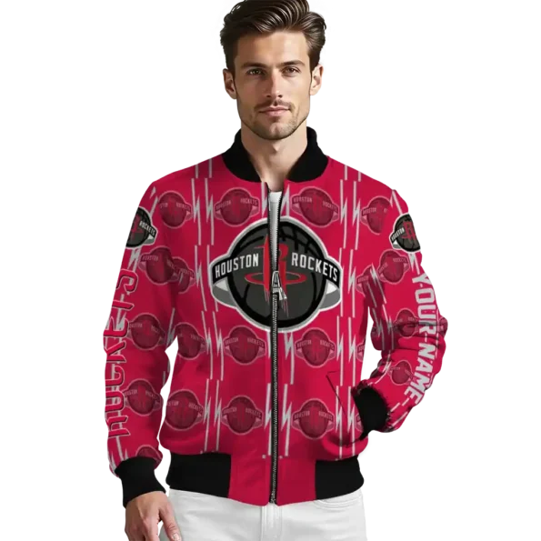 customized houston rockets bolt stripe red bomber jacket high quality
