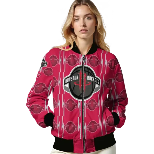 customized houston rockets bolt stripe red bomber jacket latest model