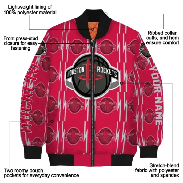 customized houston rockets bolt stripe red bomber jacket new arrival