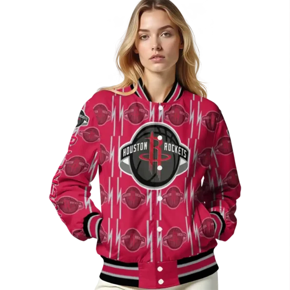 customized houston rockets bolt stripe red varsity jacket latest model.webp
