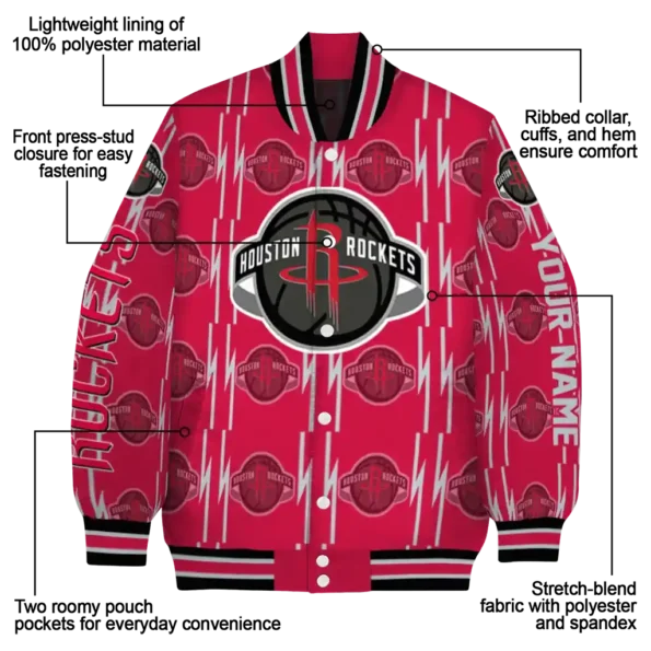 customized houston rockets bolt stripe red varsity jacket new arrival.webp