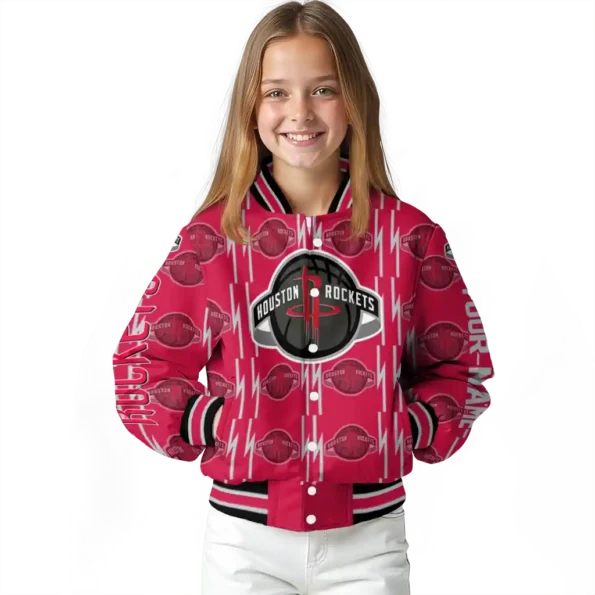 customized houston rockets bolt stripe red varsity jacket top rated.webp