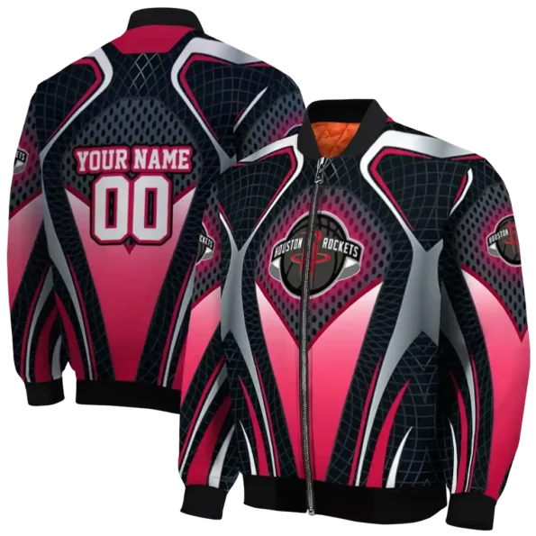 customized houston rockets mesh chest black bomber jacket fashion forward