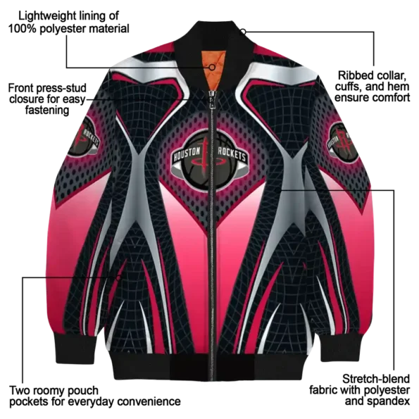 customized houston rockets mesh chest black bomber jacket new arrival