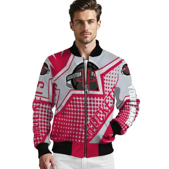 customized houston rockets star burst red bomber jacket high quality