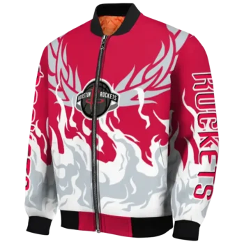 customized houston rockets winged blaze red white bomber jacket best selling