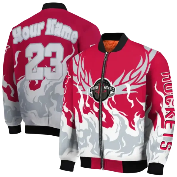 customized houston rockets winged blaze red white bomber jacket fashion forward