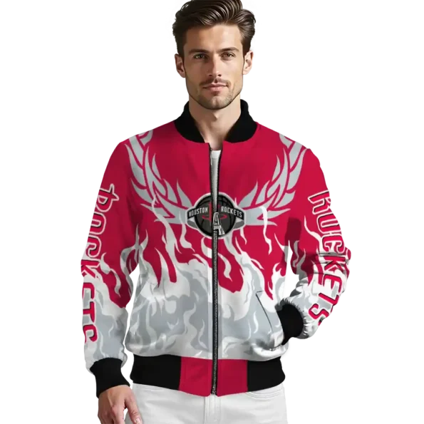customized houston rockets winged blaze red white bomber jacket high quality