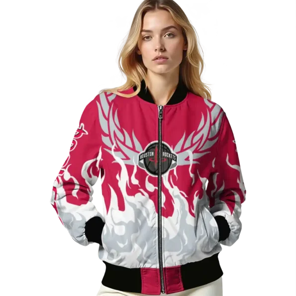 customized houston rockets winged blaze red white bomber jacket latest model