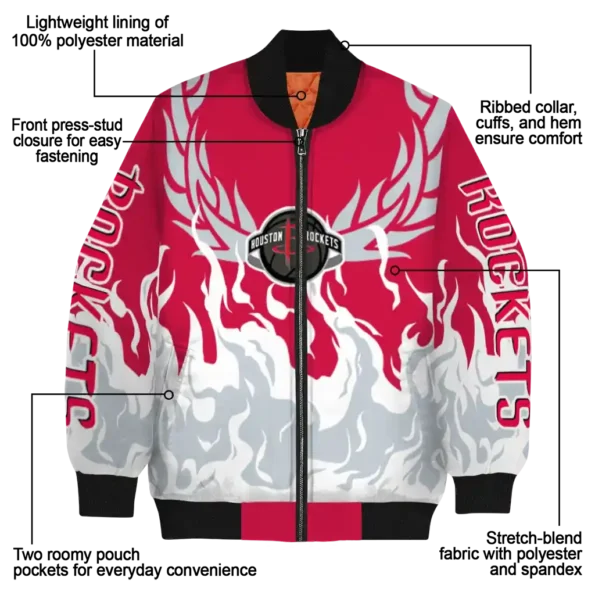 customized houston rockets winged blaze red white bomber jacket new arrival