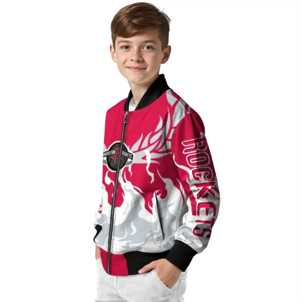 customized houston rockets winged blaze red white bomber jacket trendy