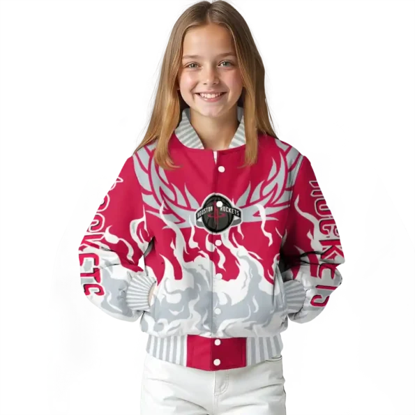 customized houston rockets winged blaze red white varsity jacket top rated.webp