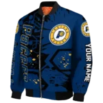 customized indiana pacers hexagon cluster blue black bomber jacket best selling