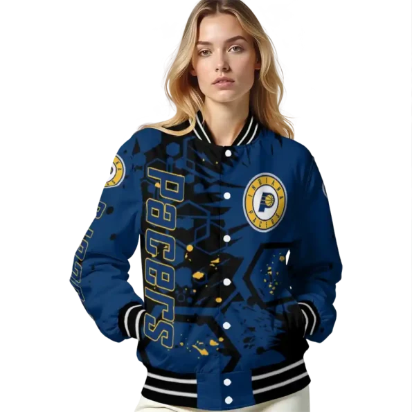 customized indiana pacers hexagon cluster blue black varsity jacket latest model.webp