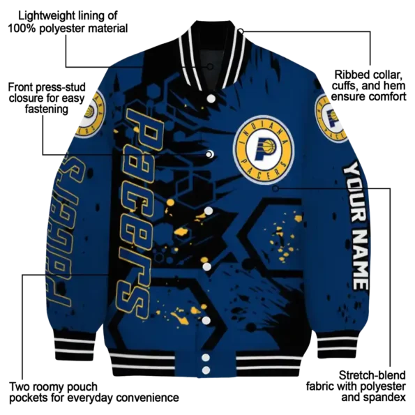 customized indiana pacers hexagon cluster blue black varsity jacket new arrival.webp