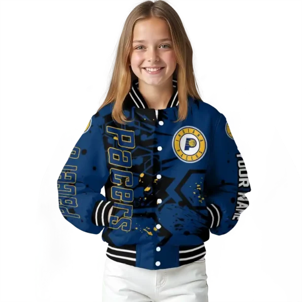customized indiana pacers hexagon cluster blue black varsity jacket top rated.webp