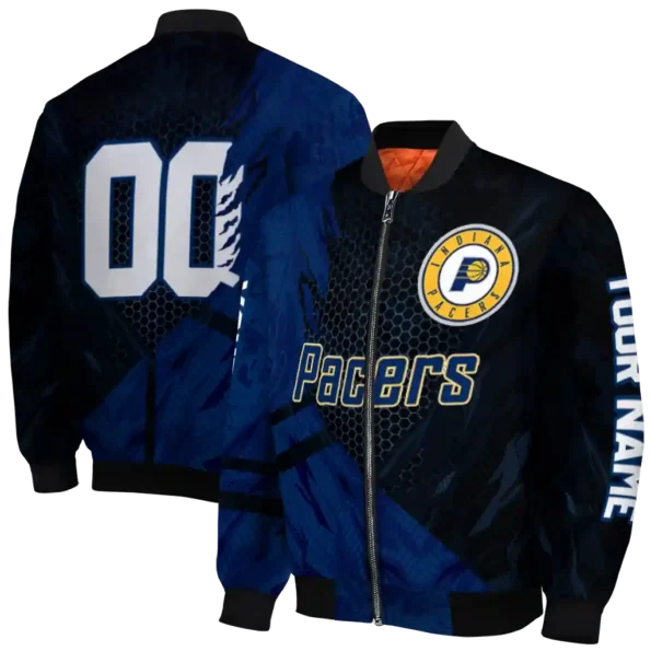 customized indiana pacers hexagon mesh blue black bomber jacket fashion forward