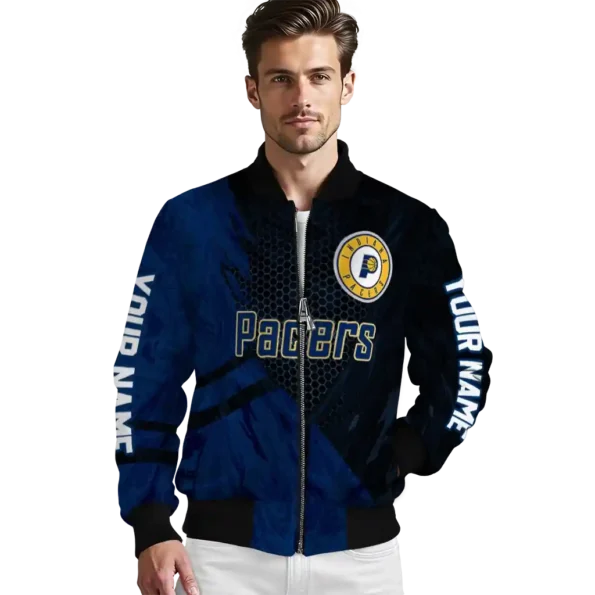 customized indiana pacers hexagon mesh blue black bomber jacket high quality