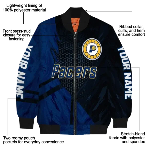 customized indiana pacers hexagon mesh blue black bomber jacket new arrival