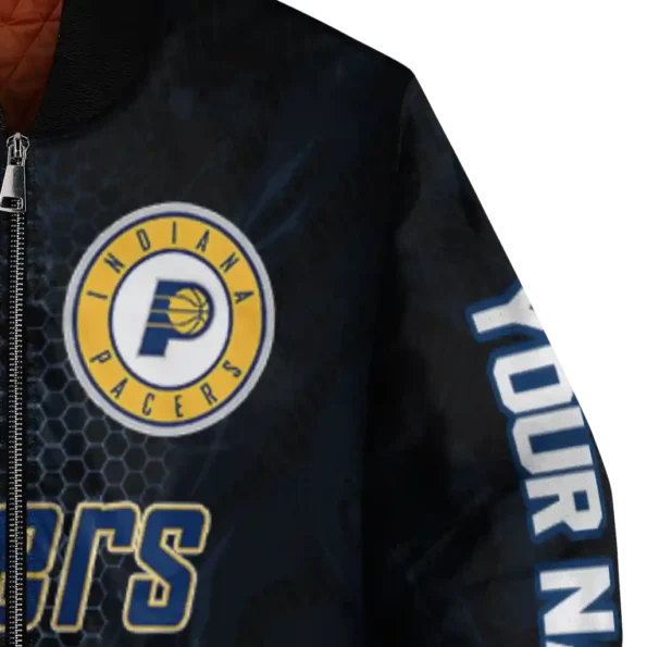 customized indiana pacers hexagon mesh blue black bomber jacket premium grade