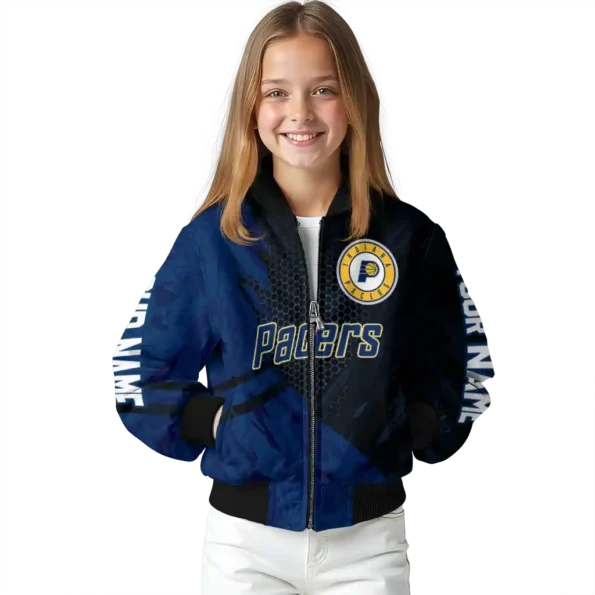 customized indiana pacers hexagon mesh blue black bomber jacket top rated
