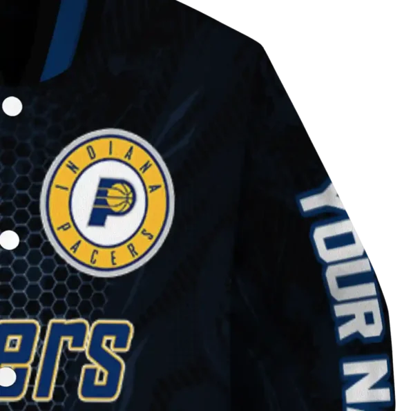 customized indiana pacers hexagon mesh blue black varsity jacket premium grade.webp