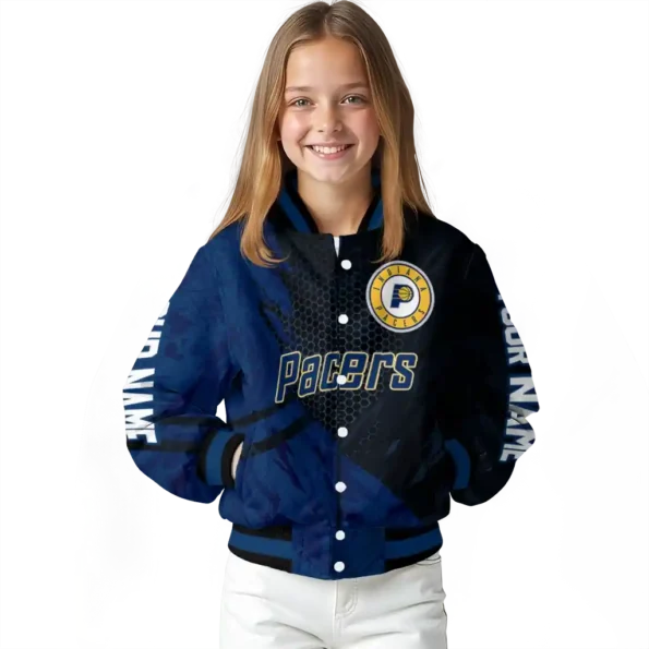 customized indiana pacers hexagon mesh blue black varsity jacket top rated.webp