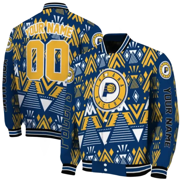 customized indiana pacers pyramid shapes blue varsity jacket fashion forward.webp