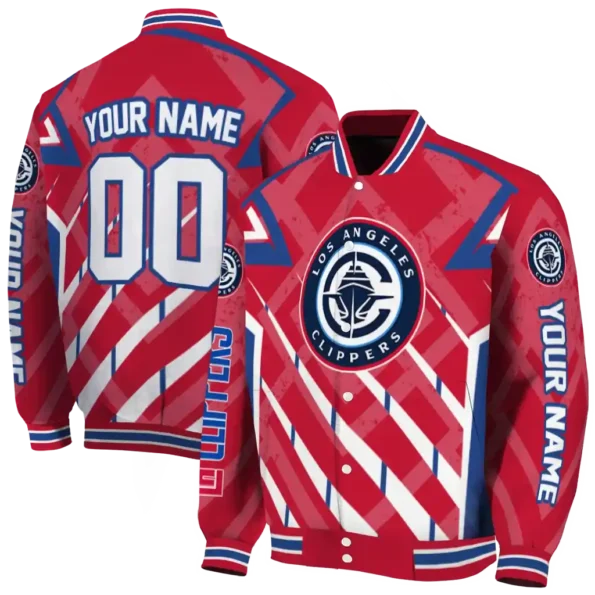 customized los angeles clippers chevron angles red varsity jacket fashion forward.webp