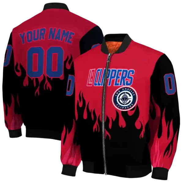 customized los angeles clippers flame border red black bomber jacket fashion forward