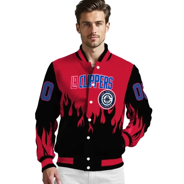 customized los angeles clippers flame border red black varsity jacket high quality.webp