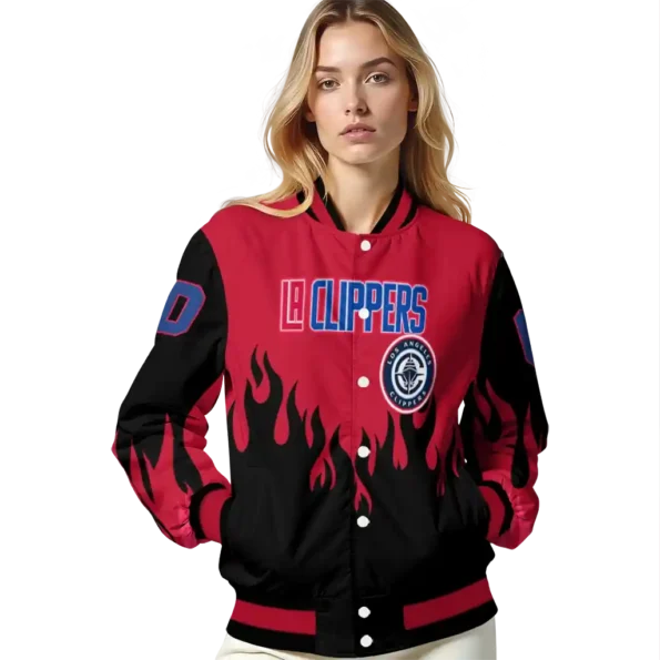 customized los angeles clippers flame border red black varsity jacket latest model.webp