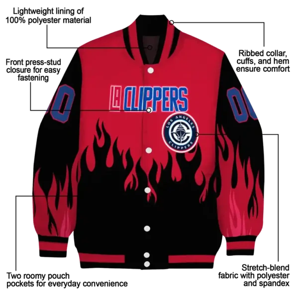 customized los angeles clippers flame border red black varsity jacket new arrival.webp