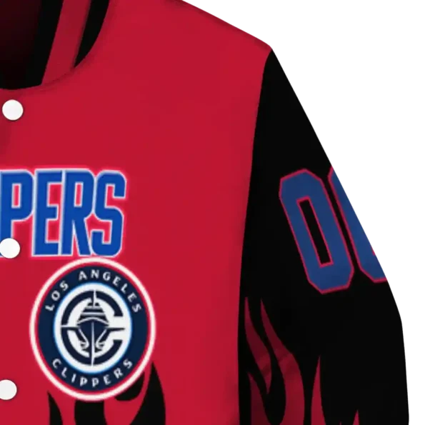 customized los angeles clippers flame border red black varsity jacket premium grade.webp