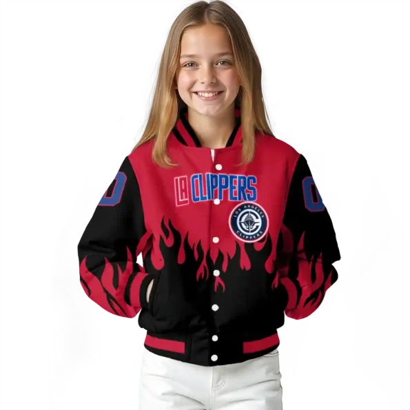 customized los angeles clippers flame border red black varsity jacket top rated.webp