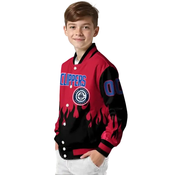 customized los angeles clippers flame border red black varsity jacket trendy.webp