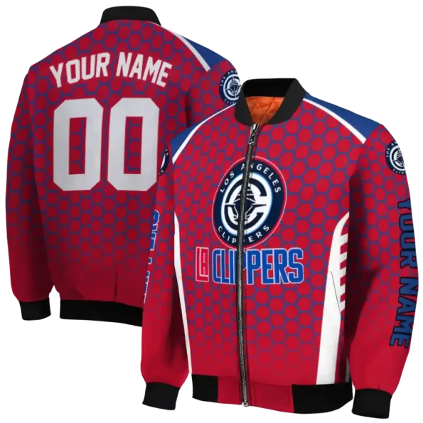 customized los angeles clippers hexagon grid red bomber jacket fashion forward