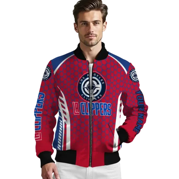 customized los angeles clippers hexagon grid red bomber jacket high quality