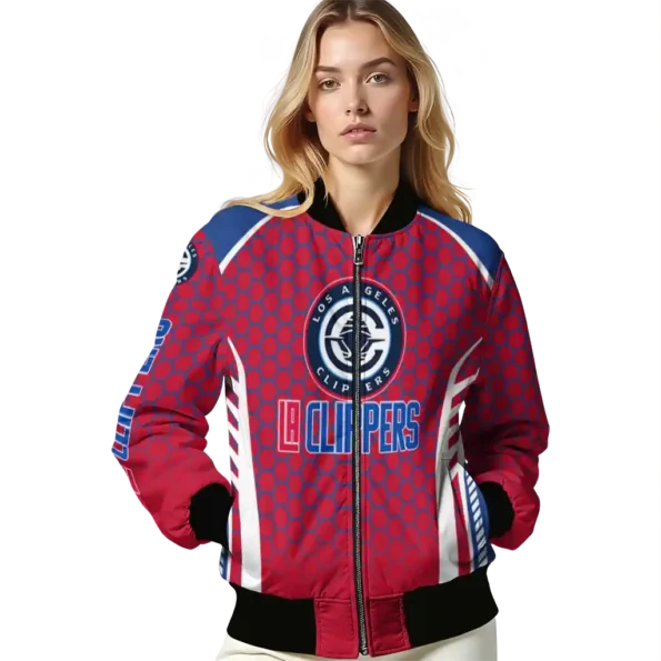 customized los angeles clippers hexagon grid red bomber jacket latest model