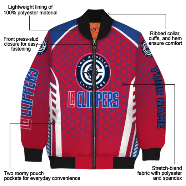 customized los angeles clippers hexagon grid red bomber jacket new arrival