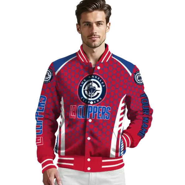 customized los angeles clippers hexagon grid red varsity jacket high quality.webp