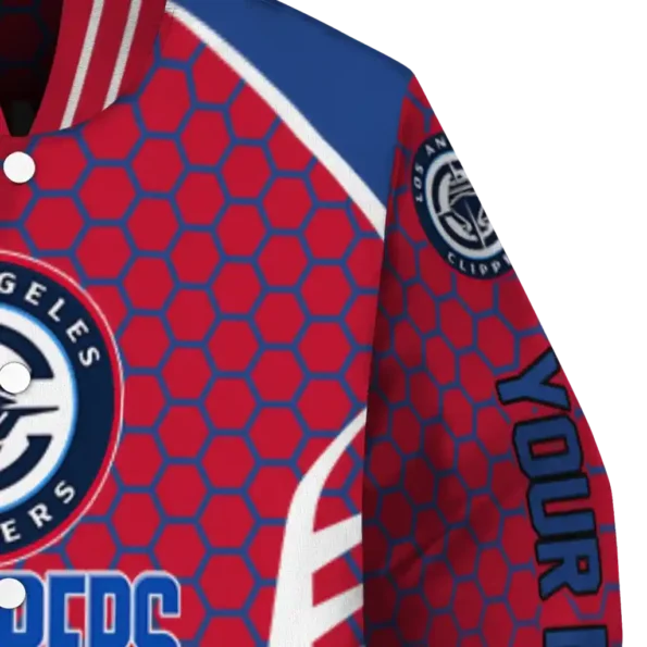 customized los angeles clippers hexagon grid red varsity jacket premium grade.webp