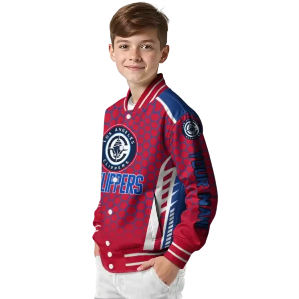 customized los angeles clippers hexagon grid red varsity jacket trendy.webp