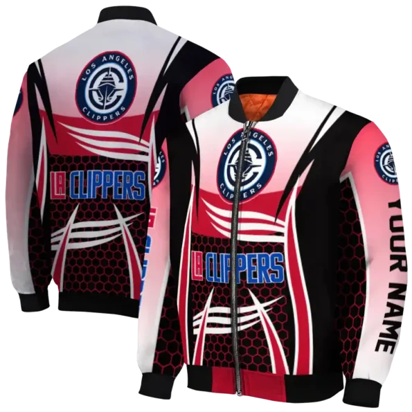 customized los angeles clippers mesh effect red black bomber jacket fashion forward