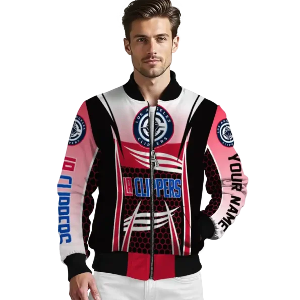 customized los angeles clippers mesh effect red black bomber jacket high quality