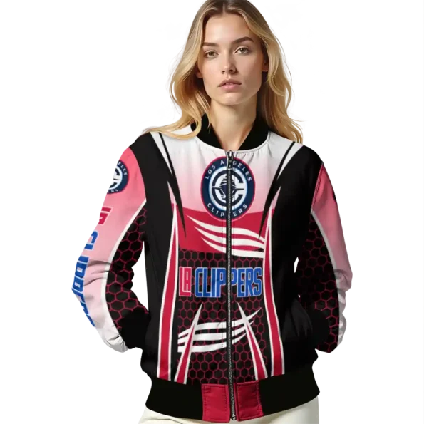 customized los angeles clippers mesh effect red black bomber jacket latest model