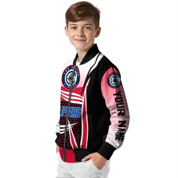 customized los angeles clippers mesh effect red black bomber jacket trendy