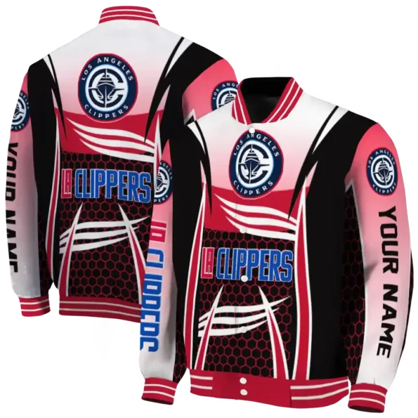 customized los angeles clippers mesh effect red black varsity jacket fashion forward.webp